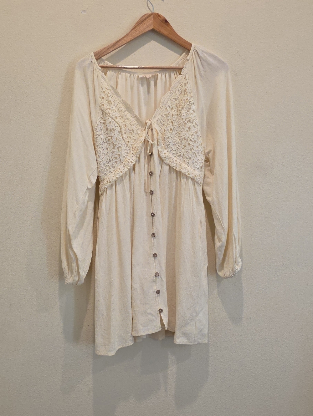Listicle Beige Lace Maternity Mini Dress Long Sleeves Boho Cottagecore Romantic - Picture 2 of 9